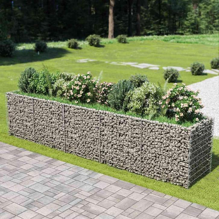 vidaXL Gabion plantenbak verhoogd 450x90x100 cm, Tuin en Terras, Bloempotten, Nieuw, Verzenden