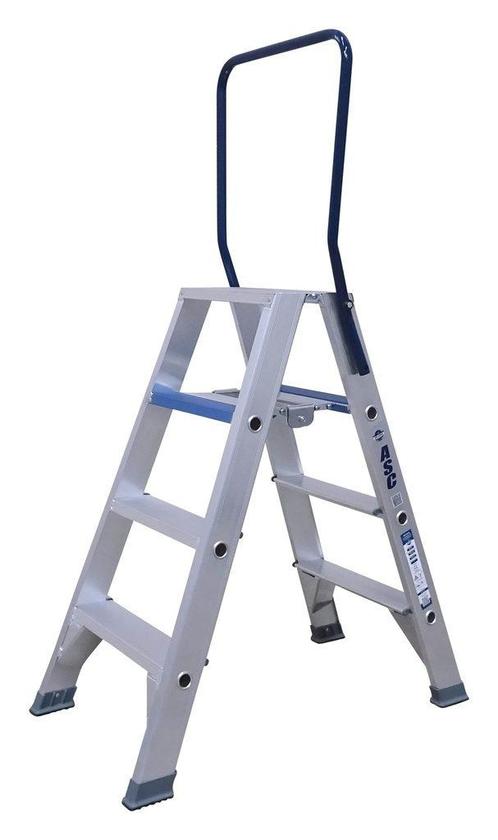Aluminium dubbele trap 4 treden, Doe-het-zelf en Bouw, Gereedschap | Lasapparaten, Ophalen of Verzenden
