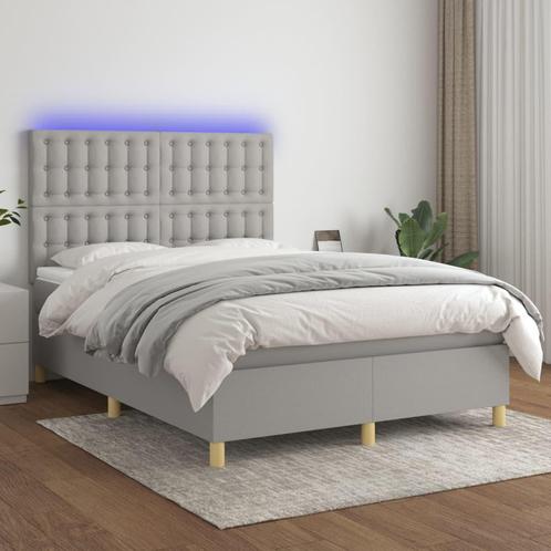 vidaXL Boxspring met matras en LED stof lichtgrijs 140x200, Huis en Inrichting, Slaapkamer | Bedden, Nieuw, Verzenden