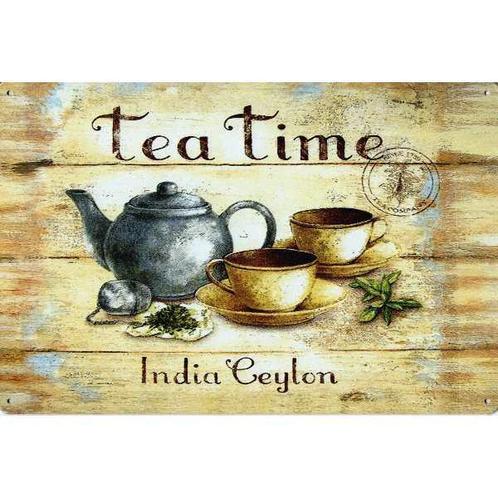 Wandbord reclamebord schild Tea Time bord, Verzamelen, Retro, Huis en Inrichting, Verzenden
