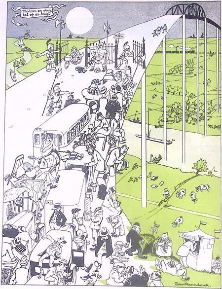 Spotprent over tolheffing op de bruggen (lijst optie), Antiek en Kunst, Kunst | Litho's en Zeefdrukken, Verzenden