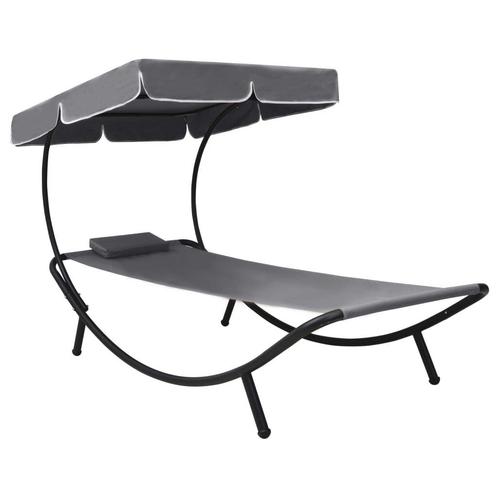 Grijs Loungebed met Luifel - Tweede Kansje! Perfecte Deal, Tuin en Terras, Tuinsets en Loungesets, Stoel, Nieuw, Overige materialen