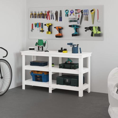 vidaXL Werkbank 142,5x50x80 cm massief grenenhout wit, Doe-het-zelf en Bouw, Werkbanken, Nieuw, Verzenden