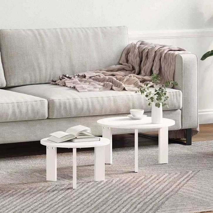 vidaXL Salontafel 2 pcs Wit 47.5 x 47.5 x 27 cm Massief, Huis en Inrichting, Tafels | Salontafels, Nieuw, Verzenden