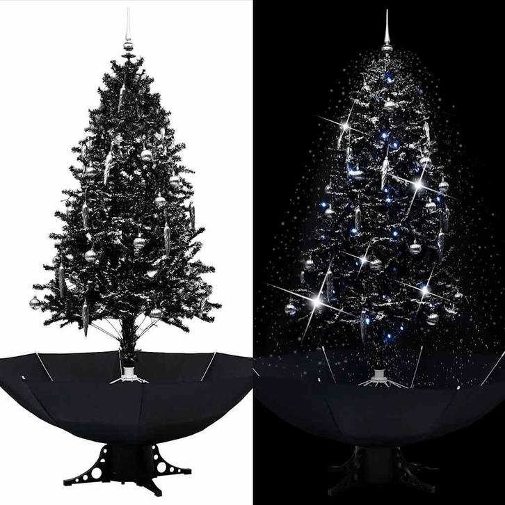 vidaXL Kerstboom sneeuwend met paraplubasis 190 cm PVC zwart, Diversen, Kerst, Nieuw, Verzenden