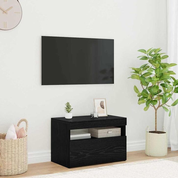 vidaXL TV Kast Zwart Eiken 60 x 35 x 40 cm Bewerkt hout, Maison & Meubles, Armoires | Mobilier de télévision, Envoi