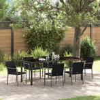 vidaXL Tuin Eettafel Set 7 pcs Zwart en Grijs PE Riet, Verzenden, Nieuw