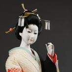 Geisha Doll in Black Kimono with Kanoko Tie-Dye Sleeves and