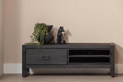 Tv-meubel Mangohout Kelvin 130 Zwart, Huis en Inrichting, Kasten |Televisiemeubels, Nieuw, Verzenden