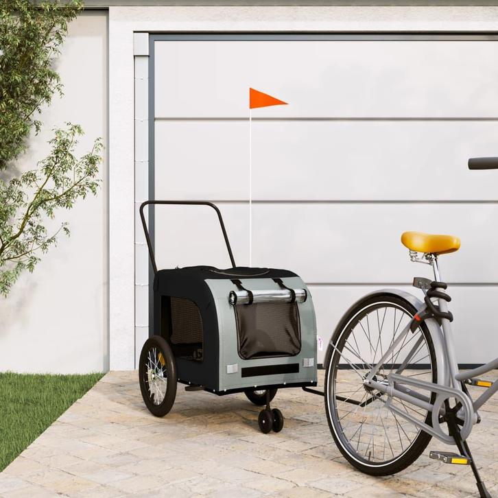 vidaXL Hondenfietstrailer oxford stof en ijzer zwart en, Dieren en Toebehoren, Overige Dieren-accessoires, Nieuw, Verzenden