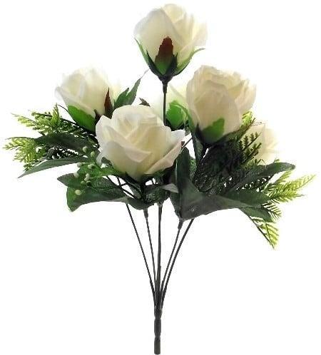Zijden Rozen met Gips en Blad Wit Boeketje 33 cm, Huis en Inrichting, Woonaccessoires | Kunstplanten en Kunstbloemen, Nieuw