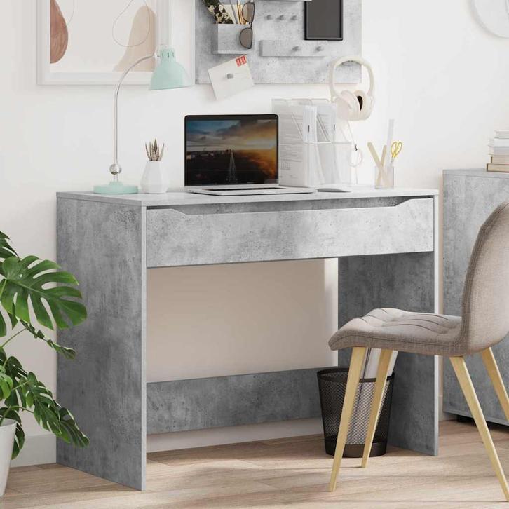 vidaXL Bureau met lade Beton Grijs 100 x 50 x 78 cm Bewerkt, Huis en Inrichting, Bureaus, Nieuw, Verzenden