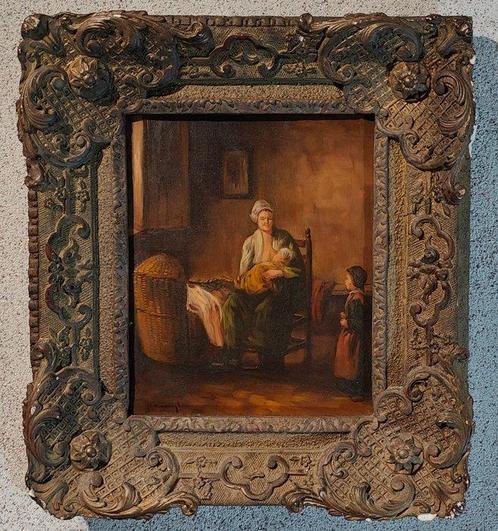 J.C Verburgh (1802-1879) - Moeder met kinderen in interieur, Antiek en Kunst, Kunst | Schilderijen | Klassiek