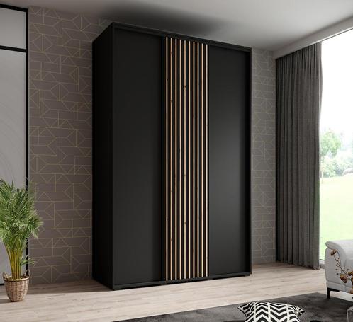 Kledingkast 150cm zwart Schuifdeuren Latjes - Garderobekast, Huis en Inrichting, Kasten | Overige, Nieuw, Verzenden