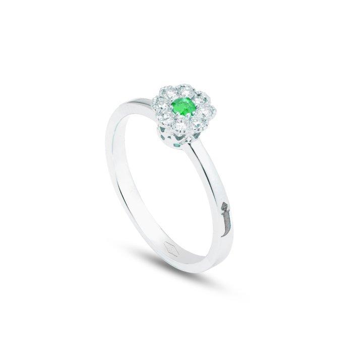 Zonder Minimumprijs - Ring - 18 karaat Witgoud Smaragd -, Handtassen en Accessoires, Ringen