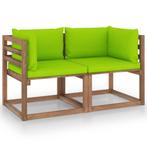 vidaXL Tuinbank 2-zits pallet met felgroene kussens, Verzenden, Nieuw