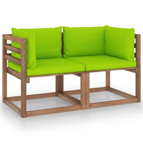 vidaXL Tuinbank 2-zits pallet met felgroene kussens, Tuin en Terras, Tuinsets en Loungesets, Nieuw, Verzenden