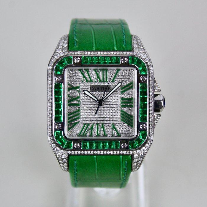 Cartier - Santos 100 Custom Diamond/Emerald - 2656 - Heren -, Handtassen en Accessoires, Horloges | Heren