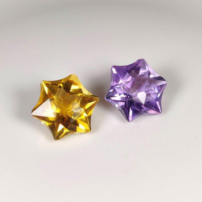 Zonder minimumprijs - 2 pcs Geel Citrien, Amethist - 18.17, Handtassen en Accessoires, Edelstenen