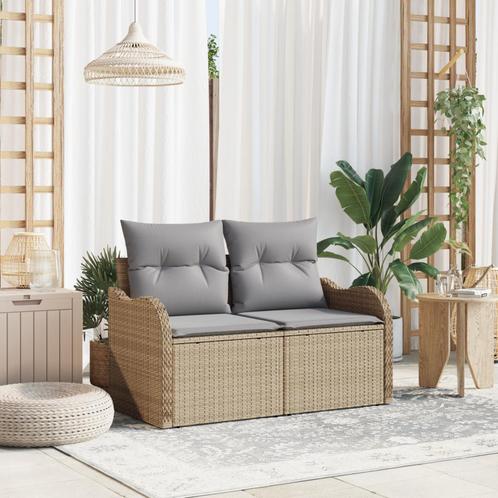 vidaXL 2-Zits Ligbed met Opbergruimte & Kussens Beige Poly, Tuin en Terras, Tuinsets en Loungesets, Nieuw, Verzenden