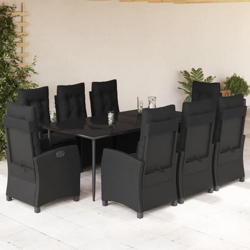 vidaXL 9-delige Tuinset poly rattan zwart, Tuin en Terras, Tuinsets en Loungesets, Tuinset, Nieuw, Verzenden