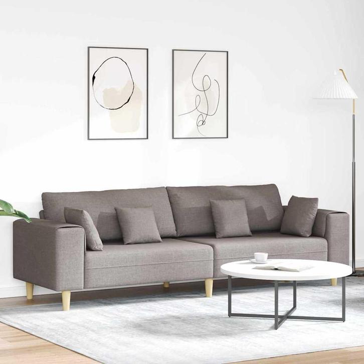 vidaXL Stoffen Sofa met kussen Taupe 208 cm Stof, Huis en Inrichting, Zetels | Zetels, Nieuw, Verzenden