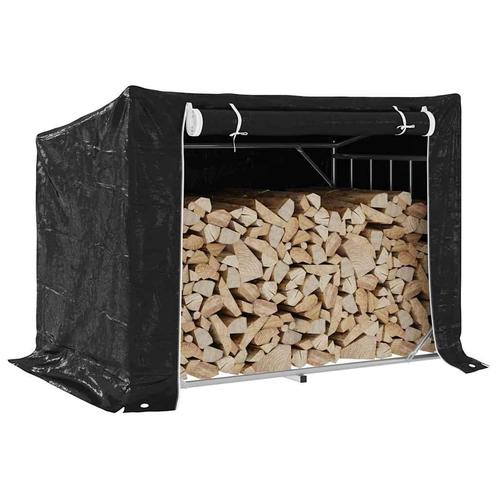 vidaXL Haardhoutrek met regenhoes 150,5x100,5x110,5 cm staal, Tuin en Terras, Brandhout, Verzenden
