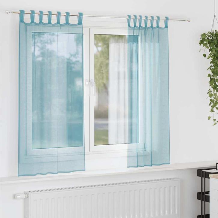 vidaXL Gordijnen Voile met lussen 2 st 140x140 cm turkoois, Huis en Inrichting, Stoffering | Gordijnen en Lamellen, Nieuw, Verzenden