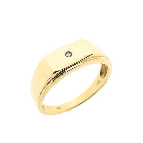 Gouden zegelring met diamant; 0,01 ct. | Heren (vintage), Handtassen en Accessoires, Ringen, Heer, Met edelsteen, Overige kleuren