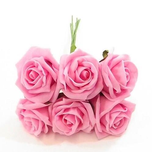Foam roos princess kleurvast antique hard roze 6cm. bundel 6, Huis en Inrichting, Woonaccessoires | Kunstplanten en Kunstbloemen