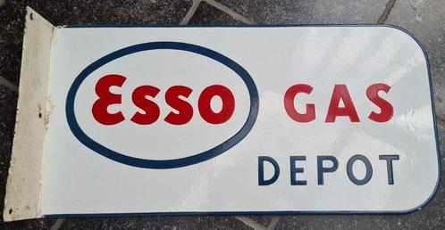 Esso - Enseigne en émail (1) - GAS Depot ( dubbelzijdig ) -, Antiek en Kunst, Antiek | Wandborden en Tegels