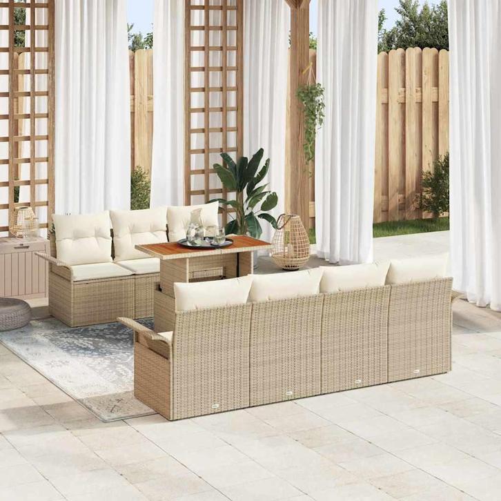 vidaXL Tuinbank Set met kussen 8 pcs beige en crèmekleurig, Jardin & Terrasse, Ensembles de jardin, Envoi