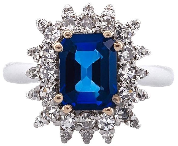 Ring - 18 karaat Witgoud Saffier - Diamant, Handtassen en Accessoires, Ringen