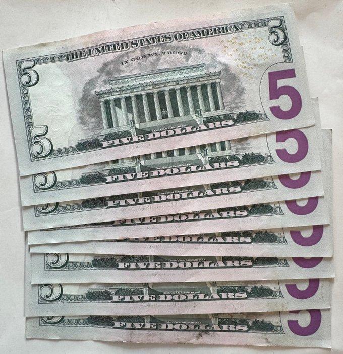 Verenigde Staten van Amerika. - 8 x 5 Dollars - 2013 - Pick, Timbres & Monnaies, Billets de banque | Europe | Billets non-euro