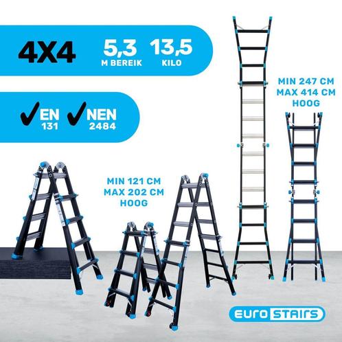Vouwladder multifunctioneel Eurostairs 4x4, Doe-het-zelf en Bouw, Ladders en Trappen, Ladder, Nieuw, Opvouwbaar of Inschuifbaar