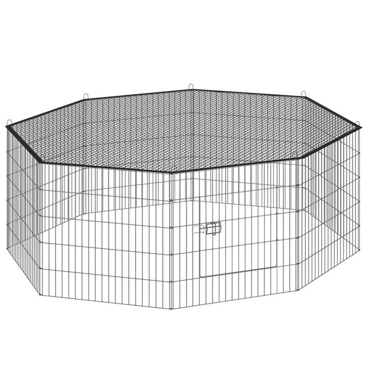 tectake Vrijloopren Hopper, met veiligheidsnet, Ø 145cm - zw, Dieren en Toebehoren, Knaagdieren en Konijnen | Hokken en Kooien