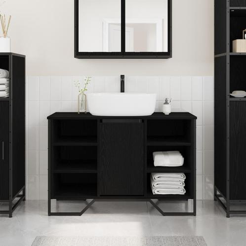 vidaXL Badkamer Waskast Zwart Eiken 91x35x60 cm Bewerkt Hout, Huis en Inrichting, Badkamer | Badkamermeubels, Nieuw, Verzenden