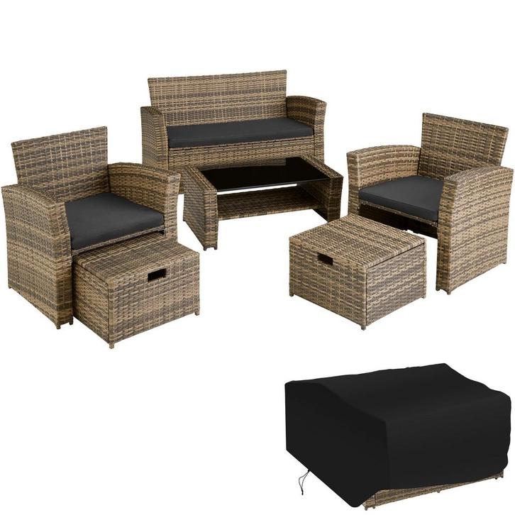 tectake Wicker zitgroep Modena 3+2+1 met beschermhoes - natu, Tuin en Terras, Tuinsets en Loungesets, Verzenden
