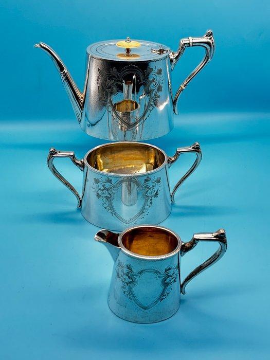 Three-Piece Silver-Plated Tea Set with Hallmarks |, Antiek en Kunst, Antiek | Keukengerei
