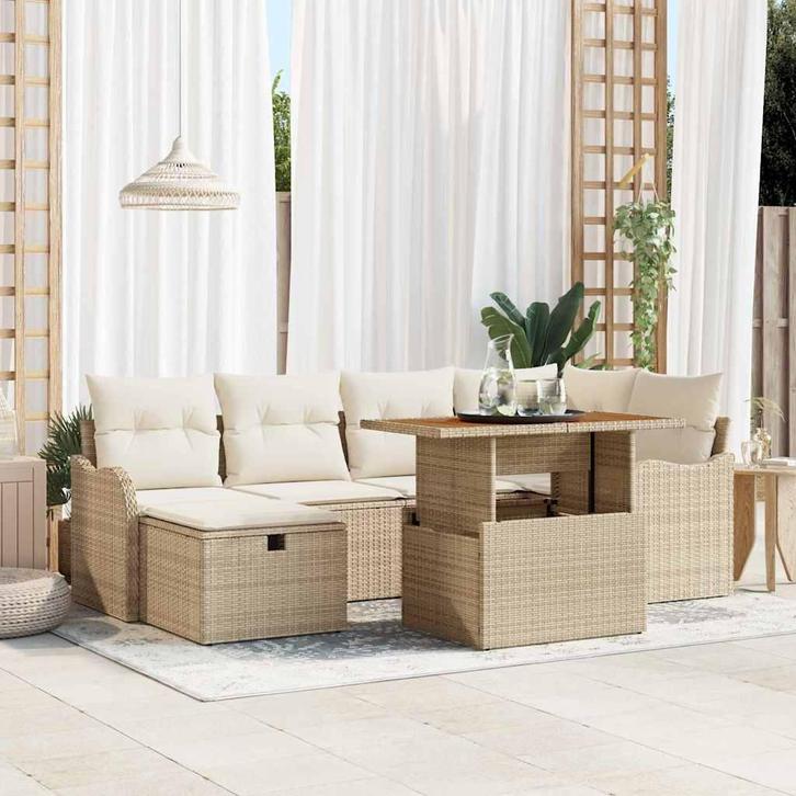 vidaXL Tuinbank Set met kussen met opslag 7 pcs Beige Poly, Tuin en Terras, Tuinsets en Loungesets, Nieuw, Verzenden