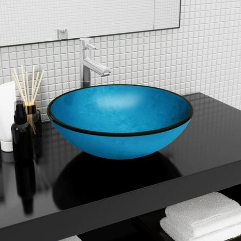 vidaXL Wasbak 42x14 cm gehard glas blauw, Doe-het-zelf en Bouw, Sanitair, Nieuw, Verzenden