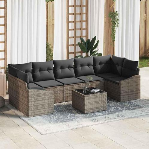 vidaXL Tuinbank Set 8 pcs Grijs 55 x 55 x 37 cm Poly Riet,, Tuin en Terras, Tuinsets en Loungesets, Nieuw, Verzenden
