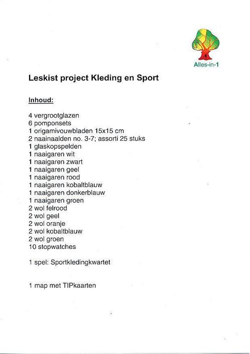 Alles-in-1 Leskist Project Kleding en Sport voor 60 leerling, Livres, Livres scolaires, Envoi