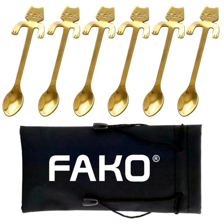Fako Bijoux - 6x Theelepel / Koffielepel Hangende Kat - Goud, Huis en Inrichting, Keuken | Bestek, Verzenden