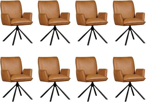 Set van 8 Leren eetkamerstoelen - draaibaar - automatisch, Huis en Inrichting, Stoelen, Overige kleuren, Vijf, Zes of meer stoelen