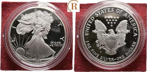 1 Dollar zilver Eagle 1 Unze zilver 1990 Usa:, Timbres & Monnaies, Monnaies | Amérique, Envoi