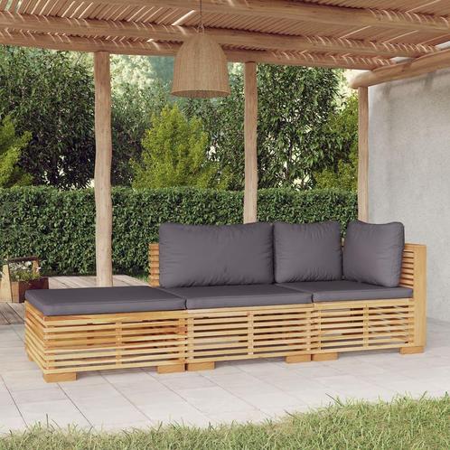 vidaXL Salon de jardin 3 pcs avec coussins Bois de teck, Tuin en Terras, Tuinsets en Loungesets, Verzenden