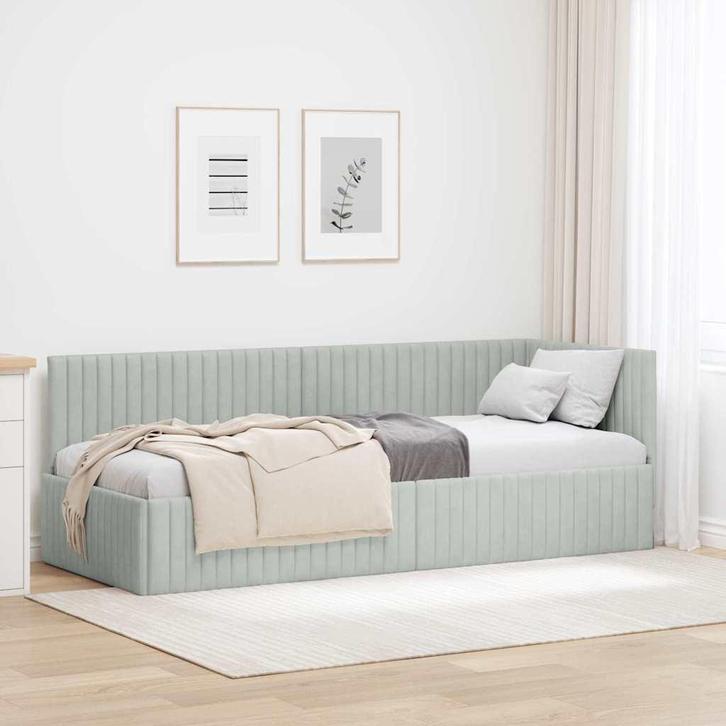 vidaXL Hoek Bed Frame met hoofdeinde Lichtgrijs 80 cm x 200, Huis en Inrichting, Slaapkamer | Bedden, Nieuw, Verzenden