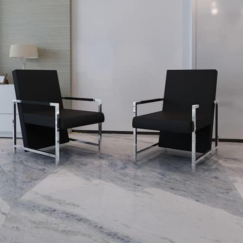 vidaXL Fauteuils 2 st met chroom frame kunstleer zwart, Huis en Inrichting, Fauteuils, Nieuw, Verzenden