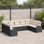vidaXL Bankstel met kussen 9 pcs Zwart Poly Riet, Tuin en Terras, Verzenden, Nieuw